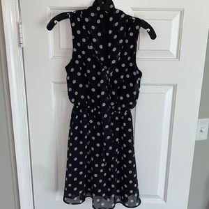 Black and white polka dot dress with cute tie neck